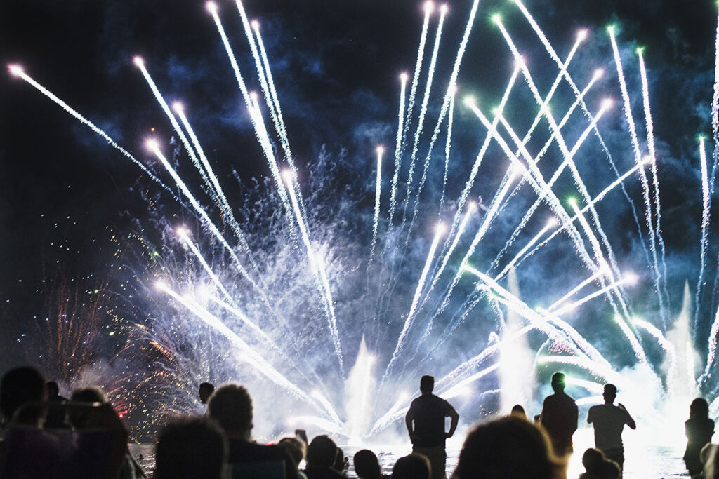 a group of people watching fireworks