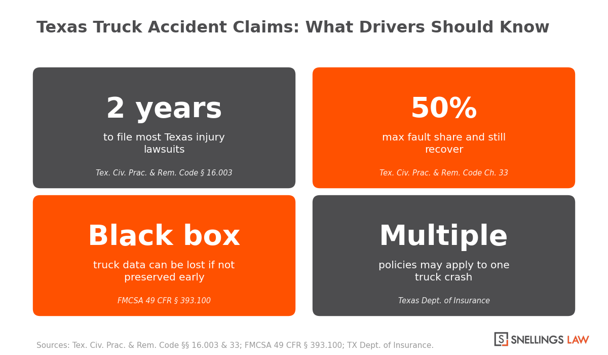 Key Texas truck accident claim rules — Garland 18-wheeler crash legal facts