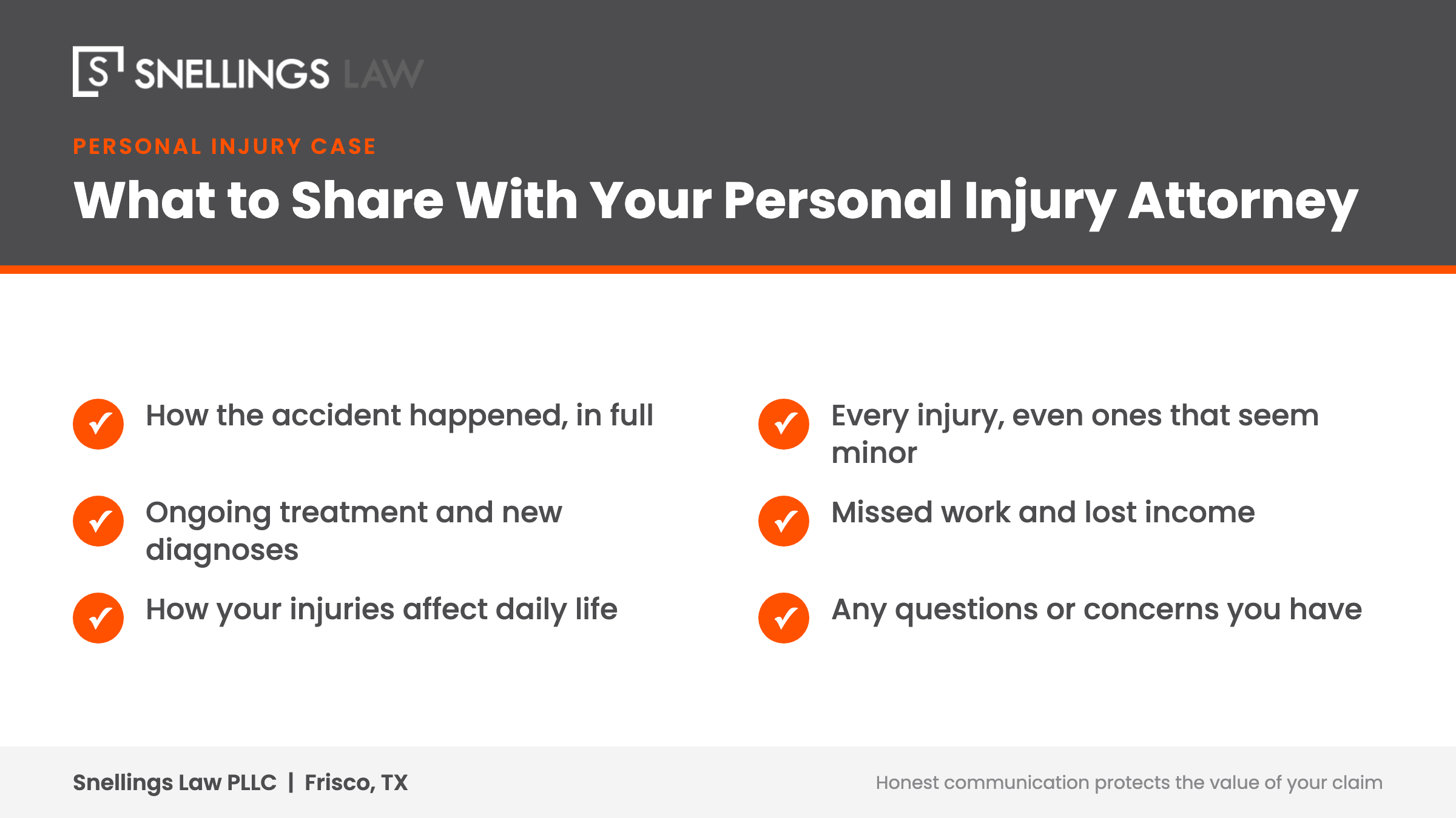 Checklist of what to share with your personal injury attorney for honest communication