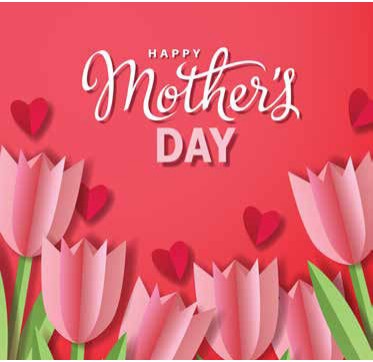 A Happy Mother's Day card with pink paper tulips and hearts